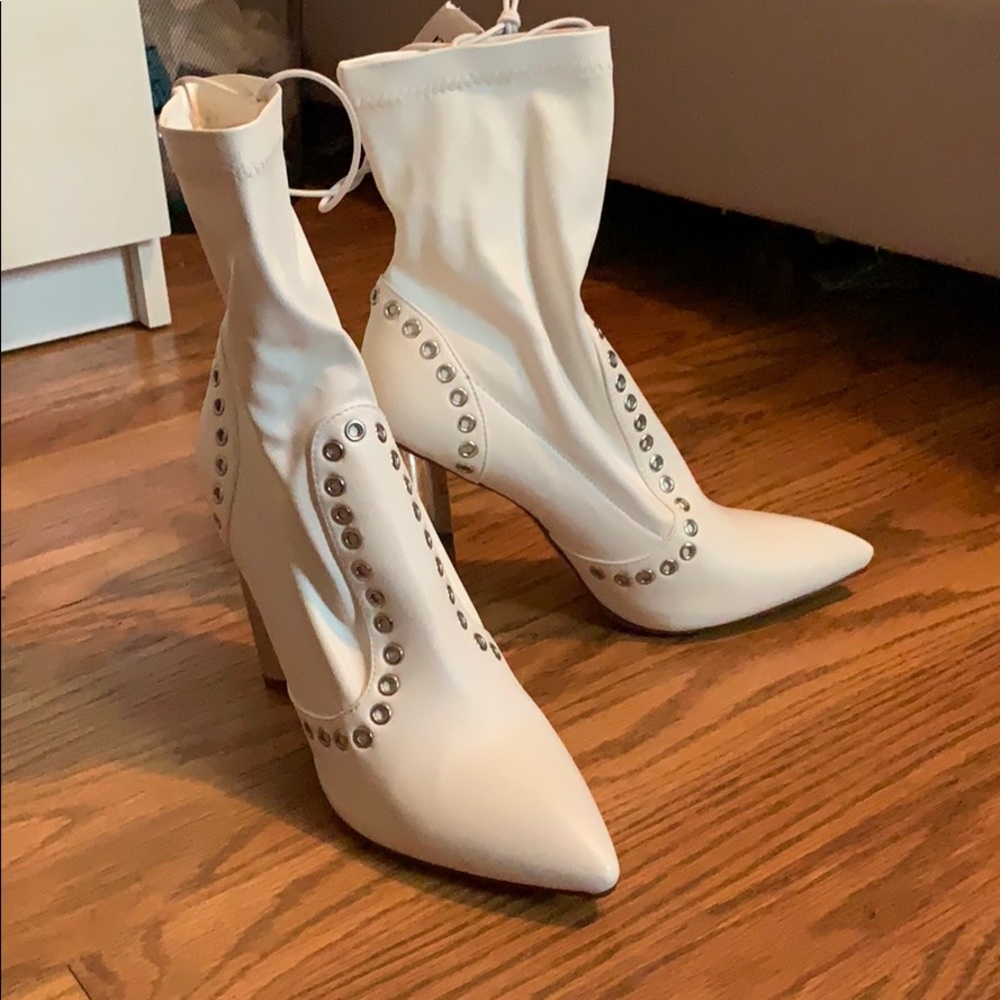 NEVER WORN WITH TAGS white faux leather boots